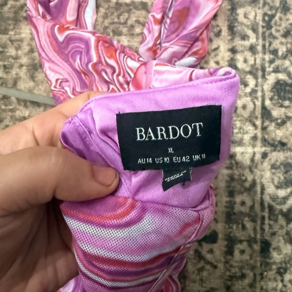 Bardot Pink Swirl crisscross top tie in the back Mini Dress size xl - Picture 9 of 11